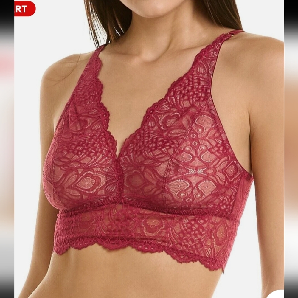 HANRO LILOVA SOFT CUP LONGLINE LACE BRA  IN INTENSE GARNET  SZ:S,M,L